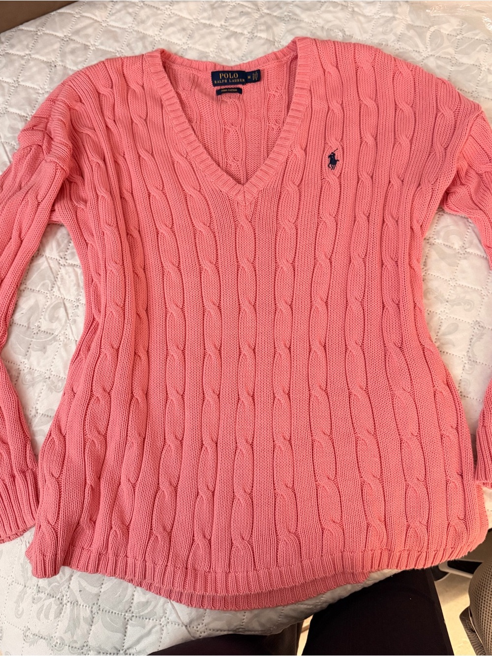 Polo by Ralph Lauren Rose Pink Cable-Knit V-Neck Sweater -woman